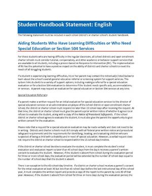 Student Handbook statement